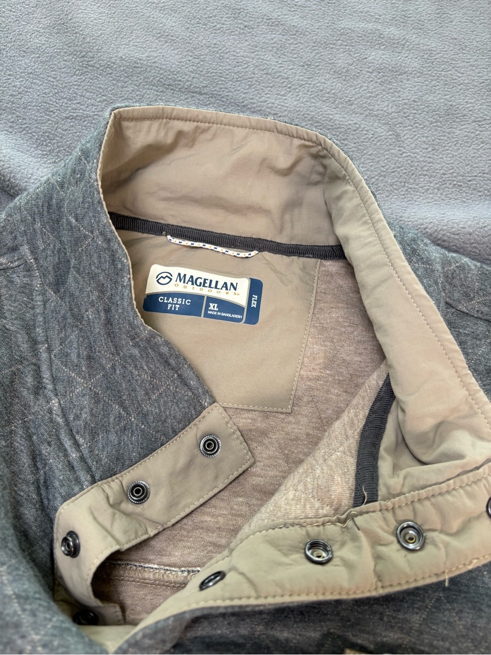 Magellan Outdoors XL Classic Fit Quilted Pullover Gray Beige 100% Cotton Knit - Picture 7 of 10